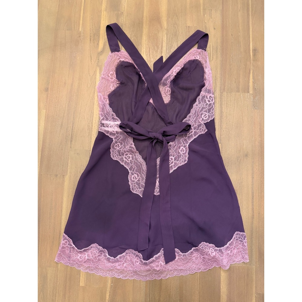 Adore Me Purple Lace Trim Bow Detail Babydoll Chemise Lingerie M - Picture 4 of 8